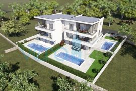 Malinska, novogradnja, moderni stan 83m2 s bazenom i jednosobni stan 45 m2 sa okućnicom, prodaja, Malinska-Dubašnica, Flat