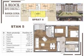 Novogradnja Banja Luka stan 57m2 sa dvije spavaće sobe u izgradnji TOP LOKACIJA, Banja Luka, Διαμέρισμα