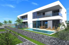 Otok Krk, Malinska, moderna kuća u novogradnji sa bazenom, okućnica, pogled, prodaja, Malinska-Dubašnica, Casa