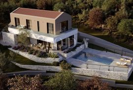 Građevinsko zemljište s projektom za kuću s bazenom i pogledom na more - otok Krk, Dobrinj, Arazi